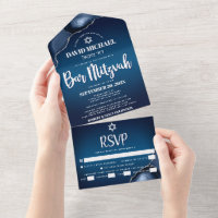 Bar Mitzvah Navy Blue Ombre Agate Modern Script