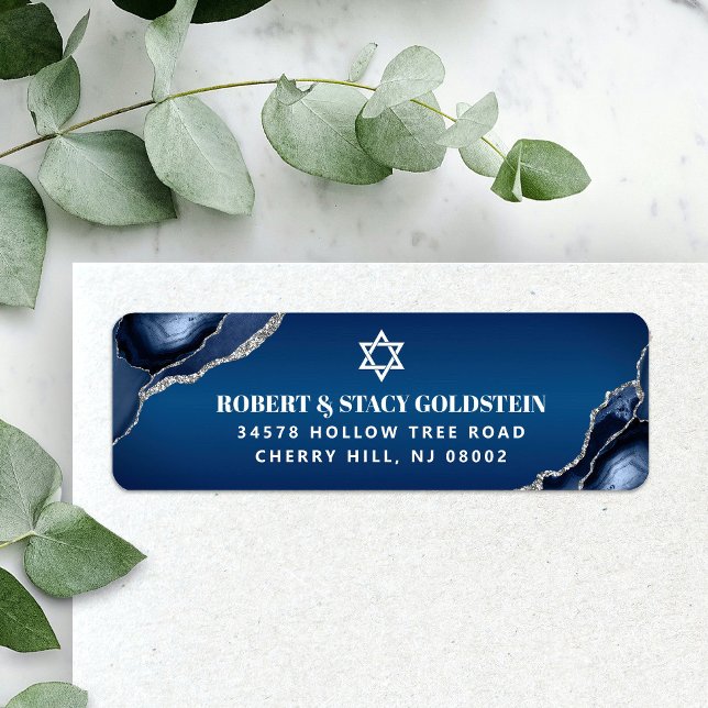 Bar Mitzvah Navy Blue Ombre Agate Return Address (Creator Uploaded)