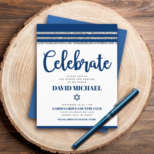 Bar Mitzvah Navy Blue Script Simple Modern Tallit  Enclosure Card (Creator Uploaded)