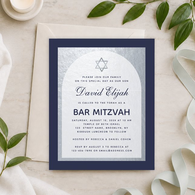 Bar Mitzvah Navy Blue Silver Budget Invitation (Creator Uploaded)