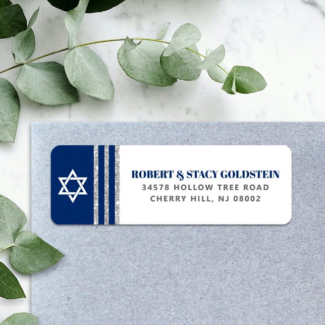 Bar Mitzvah Navy Blue Silver Tallit Return Address (Creator Uploaded)