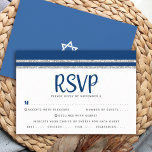 Bar Mitzvah Navy Blue Silver Tallit Script Entree RSVP Card<br><div class="desc">Be proud, rejoice and celebrate this milestone of your favourite Bar Mitzvah with this cool, unique, modern, personalised RSVP insert card for your event! Bold, navy blue script typography and a navy blue and faux silver glitter striped tallit inspired graphic overlay a simple, white background. Personalise the custom text with...</div>