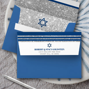 Bar Mitzvah Navy Blue Silver Tallit Simple Modern Envelope