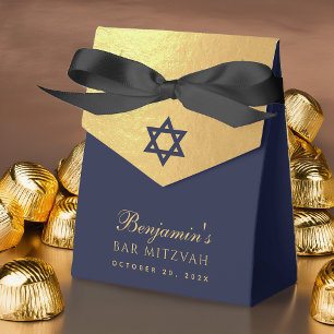 Bar Mitzvah Navy Blue Star of David Faux Gold Foil Favour Box