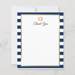 Bar Mitzvah Navy Blue White Stripe Thank You Note
