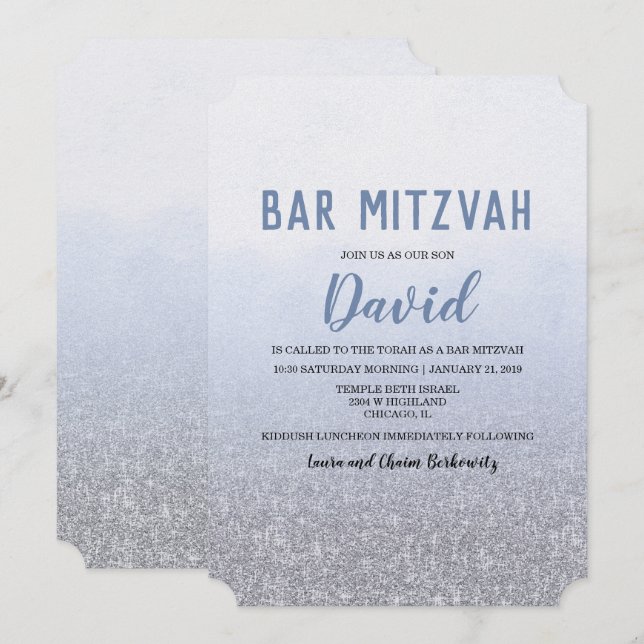Bar Mitzvah Ombre Blue Invitation (Front/Back)