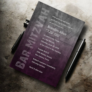 Bar Mitzvah Ombre Grunge Plum Invitation