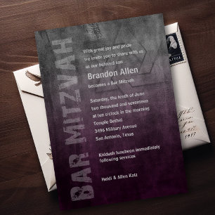 Bar Mitzvah Ombre Grunge Plum Invitation