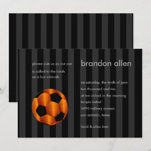 Bar Mitzvah Orange and Black Soccer Ball Invitation