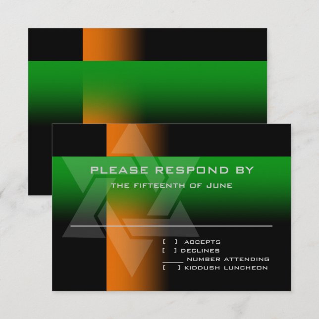 Bar Mitzvah Orange and Green on Any Colour RSVP Card (Front/Back)