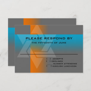 Bar Mitzvah Orange and Turquoise on Any Colour RSVP Card