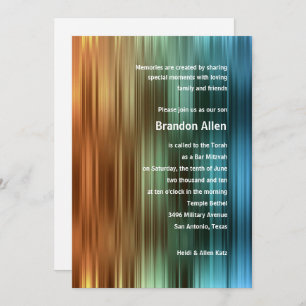 Bar Mitzvah Orange Green Blue Stripes Invitation