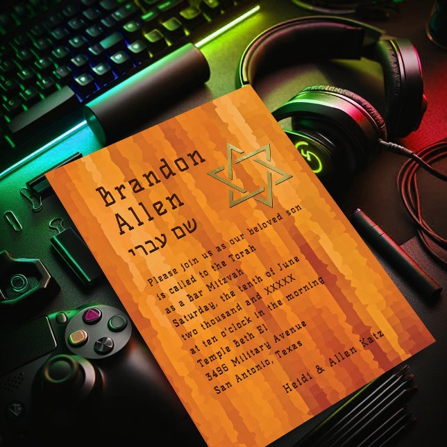 Bar Mitzvah Orange Streaks Invitation (Creator Uploaded)