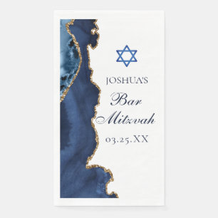 Bar Mitzvah Party Navy Blue Gold Agate Custom Napkin