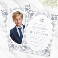 Bar Mitzvah Photo Faux Silver Star Elegant Ornate