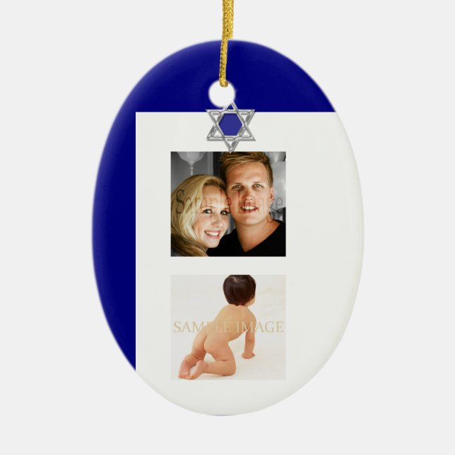 Bar Mitzvah photo keepsake PERSONALIZE Ceramic Tree Decoration (Front)