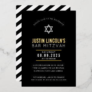BAR MITZVAH plain star modern minimal black white