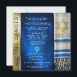 Bar Mitzvah Prayer Shawl Invitation<br><div class="desc">Customise this gold and blue Bar Mitzvah invitation with a prayer shawl in blue and Star of David.</div>