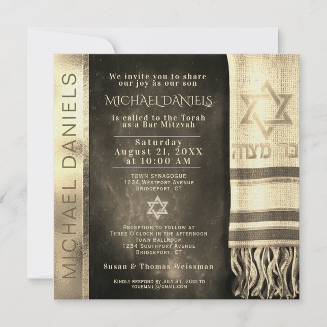 Bar Mitzvah Prayer Shawl Invitation (Front)