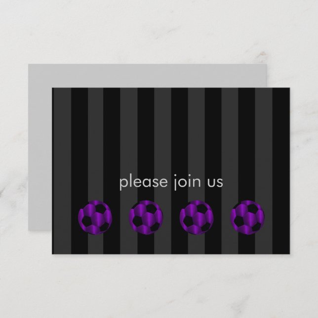 Bar Mitzvah Purple and Black Soccer Ball Invitation (Front/Back)