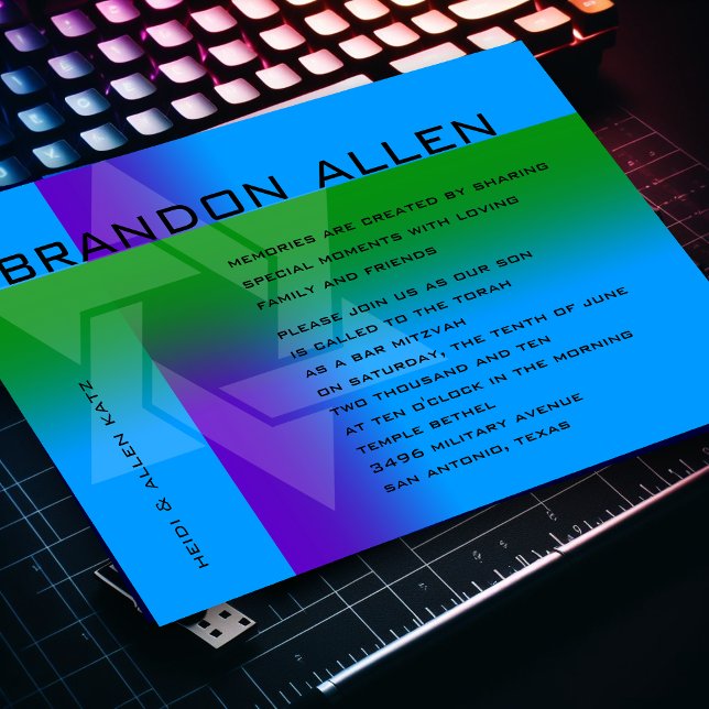 Bar Mitzvah Purple and Green on Any Colour Invitation (Creator Uploaded)