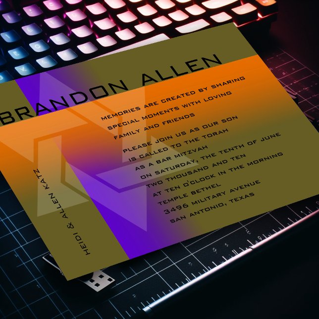 Bar Mitzvah Purple and Orange on Any Colour Invitation (Creator Uploaded)