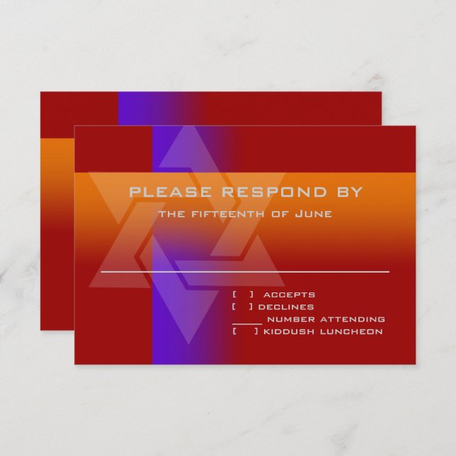 Bar Mitzvah Purple and Orange on Any Colour RSVP Card (Front/Back)