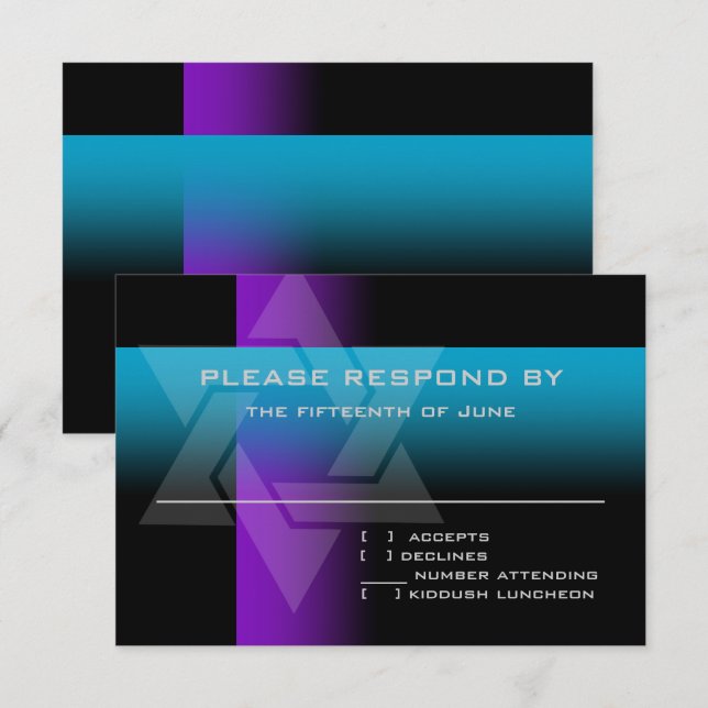 Bar Mitzvah Purple and Turquoise on Any Colour RSVP Card (Front/Back)
