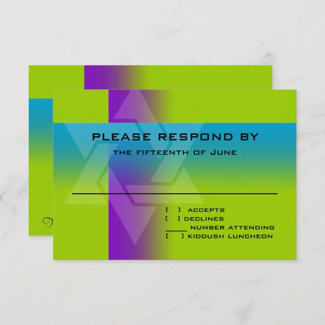 Bar Mitzvah Purple and Turquoise on Any Colour RSVP Card (Front/Back)