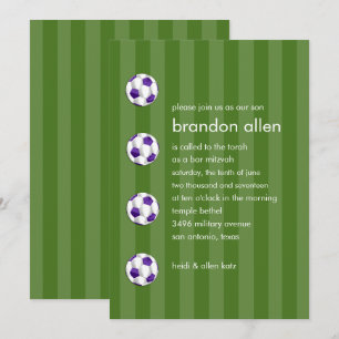 Bar Mitzvah Purple and White Soccer Ball Invitation