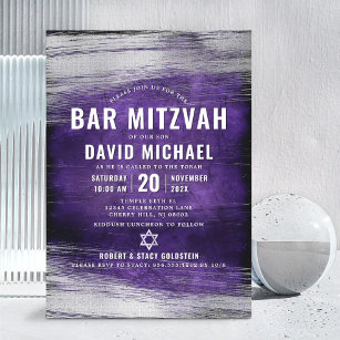 Bar Mitzvah Purple Silver Foil Bold Modern Type Invitation