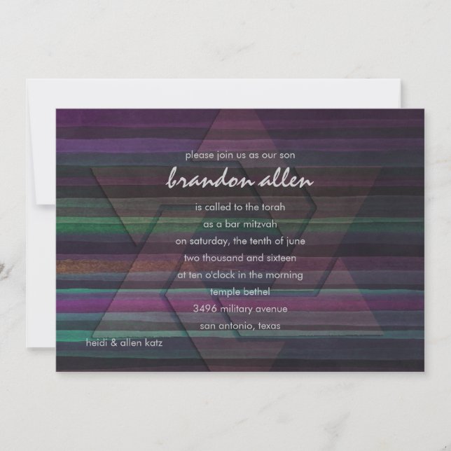 Bar Mitzvah Purple Tone Stripes Invitation (Front)