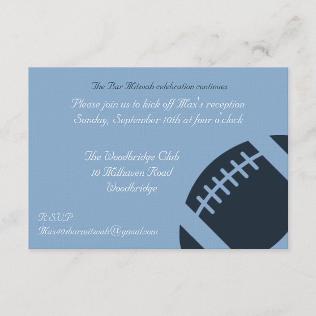 Bar Mitzvah Reception Card - Football (Front)