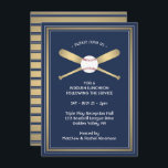 Bar Mitzvah Reception Details Baseball Theme Party Enclosure Card<br><div class="desc">Compliment navy blue and gold birthday party or bar mitzvah invitations with elegant baseball theme reception enclosure cards. All text is simple to customise or delete as needed. Card includes any celebration details of your choice such as party location, date, time, website, hosts names, etc. Design features faux foil baseball...</div>