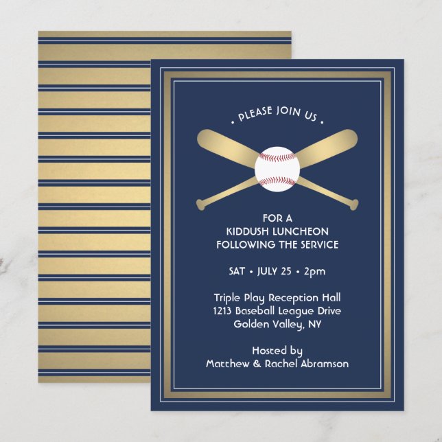 Bar Mitzvah Reception Details Baseball Theme Party Enclosure Card (Front/Back)