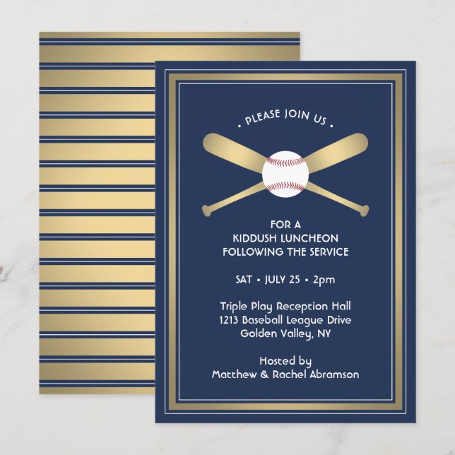 Bar Mitzvah Reception Details Baseball Theme Party Enclosure Card (Front/Back)