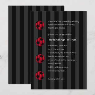 Bar Mitzvah Red and Black Soccer Ball Invitation