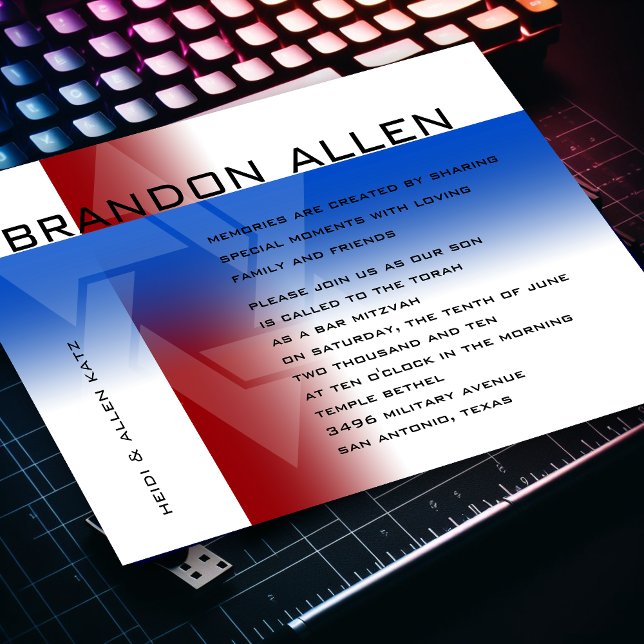 Bar Mitzvah Red and Blue on Any Colour Invitation (Creator Uploaded)