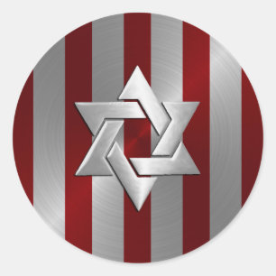 Bar Mitzvah Red and Silver Stripe Star of David Classic Round Sticker