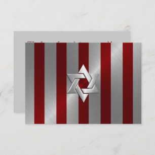 Bar Mitzvah Red and Silver Stripe Star of David RSVP Card