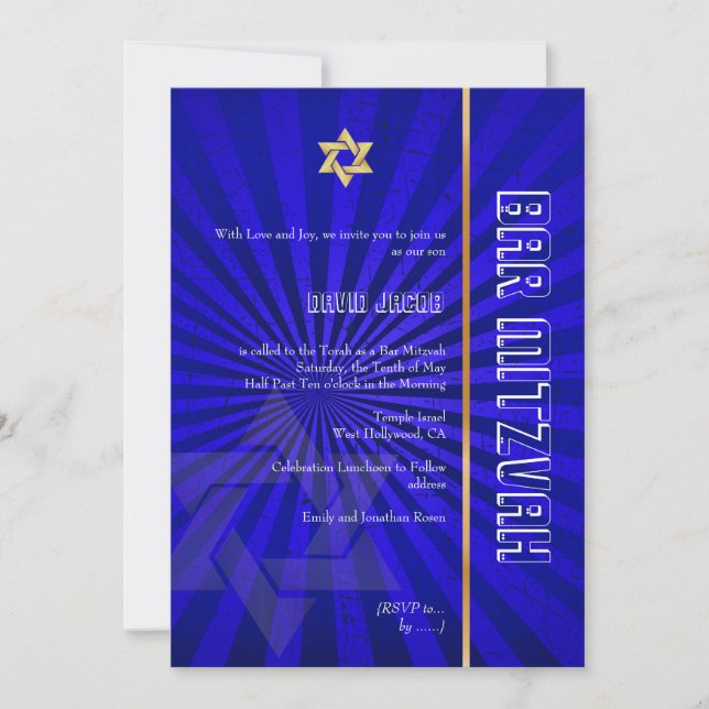 Bar Mitzvah/royal blue/gold Invitation (Front)