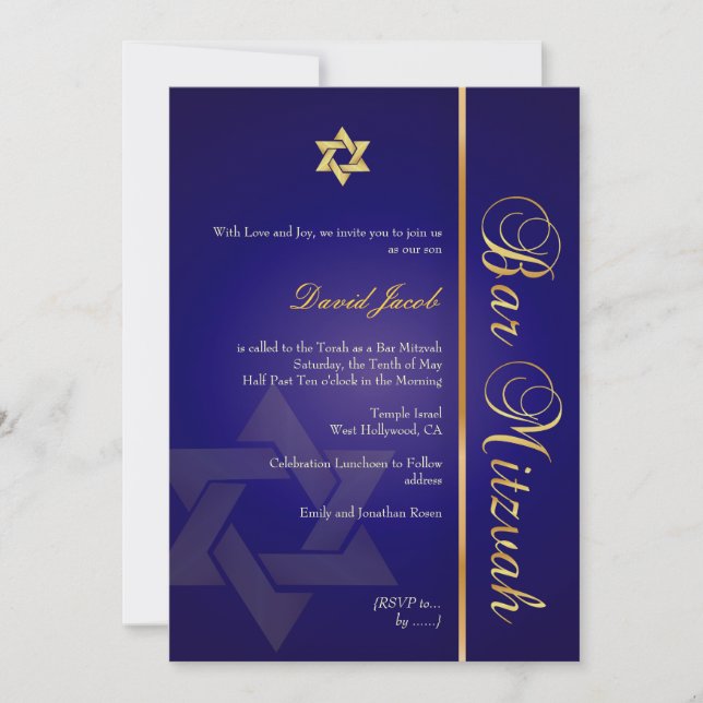 Bar Mitzvah/royal blue/gold Invitation (Front)