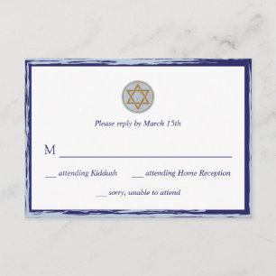Bar Mitzvah RSVP card blue and gold star