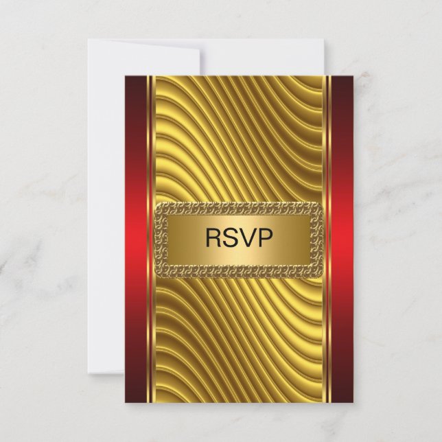 Bar Mitzvah rsvp Gold and Red Card (Front)