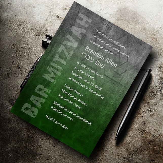 Bar Mitzvah Rugged Fade Green Invitation (Creator Uploaded)