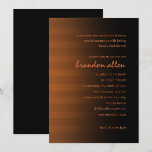 Bar Mitzvah Rust and Black Horizontal Stripes Invitation