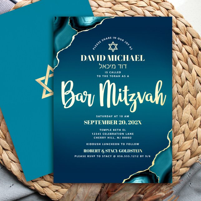 Bar Mitzvah Script Turquoise Ombre Agate Real Gold (Creator Uploaded)