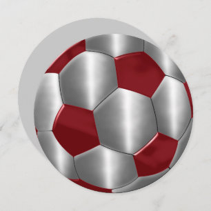 Bar Mitzvah Silver and Red Soccer Ball Invitation