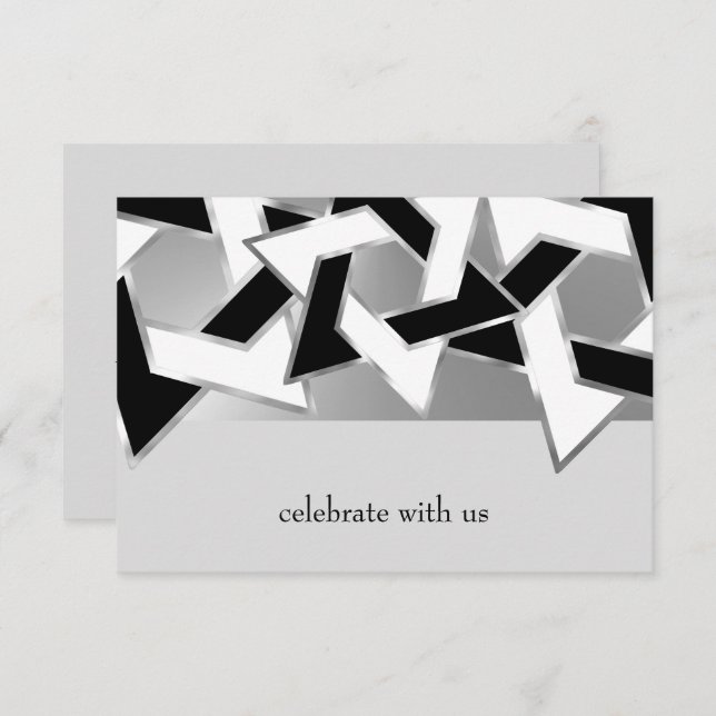 Bar Mitzvah Silver Black White Star of David Invitation (Front/Back)