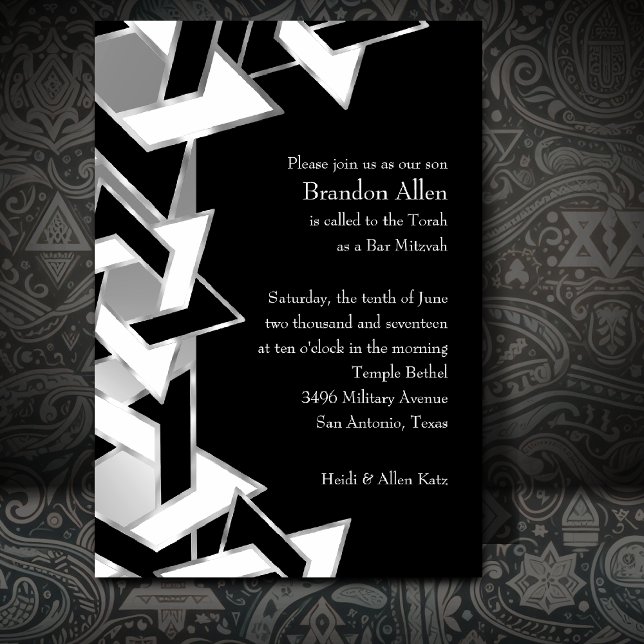 Bar Mitzvah Silver Black White Star of David Invitation (Creator Uploaded)